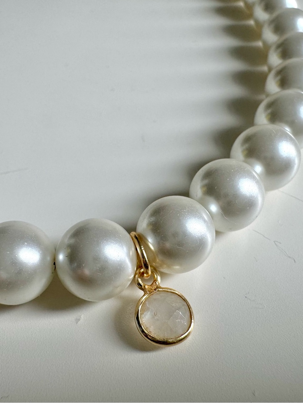 Mother of Pearl Necklace with 14kt Gold Plated Moonstone Pendant